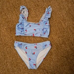 2/$20 Girls Tommy Hilfiger cherry 2 piece bathing suit, size 8/10